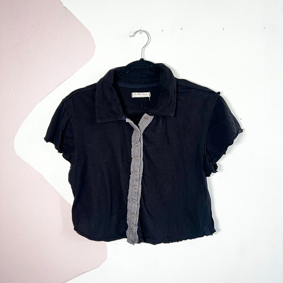 Free People Tops - We The Free Polo‎ Shirt Womens Small Black Collared Short Sleeve Knit Top